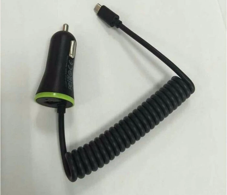 Newest fast rapid micro usb 3.4A cell phone smart car charger with spring usb cable