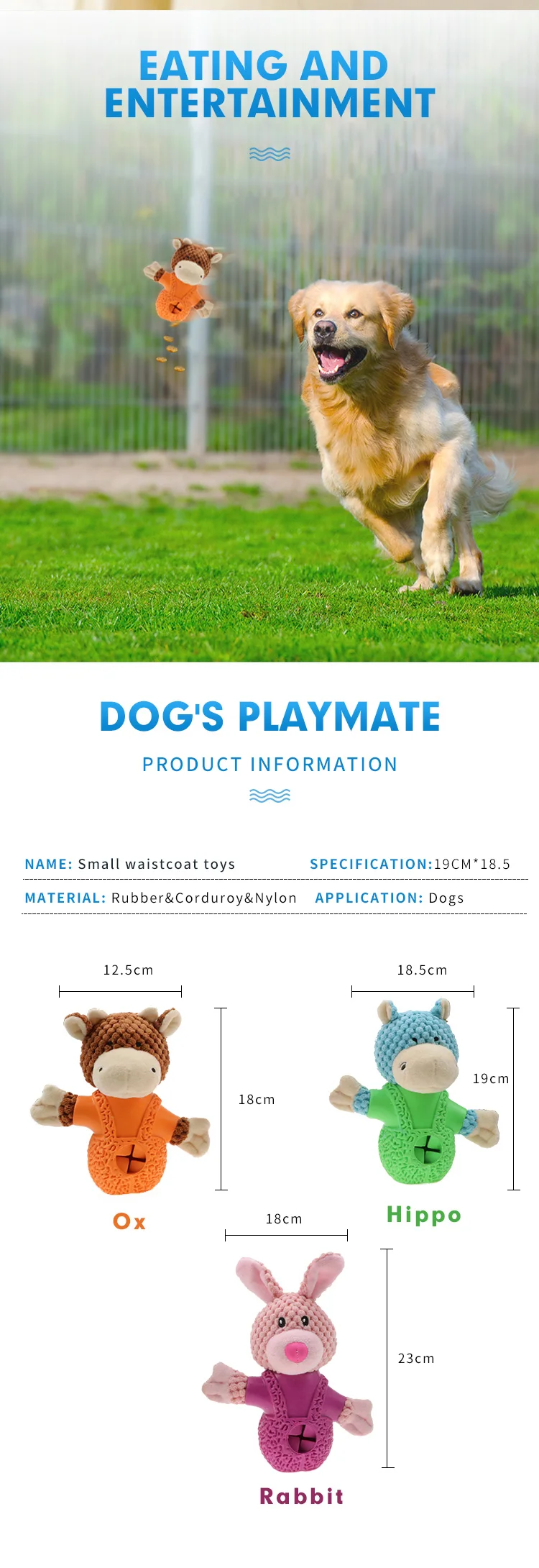 Squeaky corduroy Pet toy dog's favorite companion OEM plush corduroy animals dog toy
