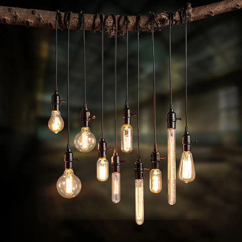 STL Vintage Edison Light Holder E27 Retro Lamp Base Pendant Bulb Light Screw Socket 2 Colors With Switch / No Switch 110V/220V