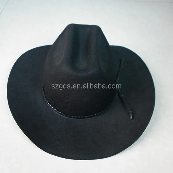 In Stock Black Cheap Cowboy Hat Felt Wide Brim Crushable Wool Felt Hat