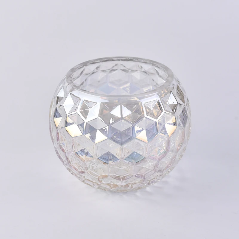Hexagon embossement iridescent glass candle holder ball shape home decoration