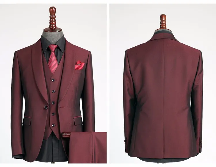 Latest Design Wine Red Men 3 Piece Shawl Lapel Tuxedo Wedding Suit ...