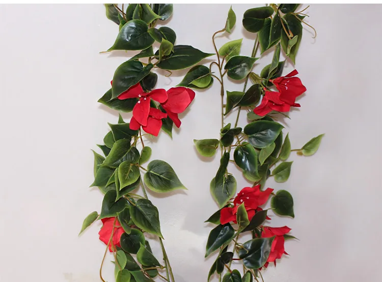 Artifical Red Bougainvillea Vines Leaves Bonsai Plants For Hanging Wall ...