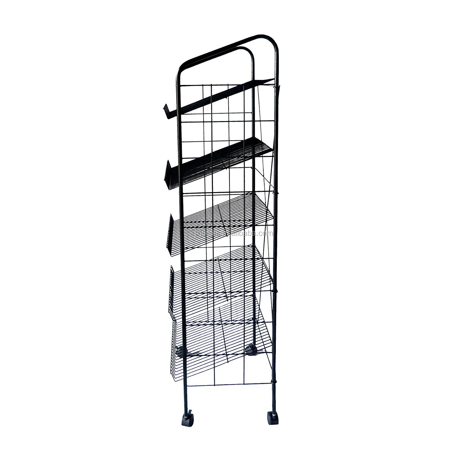 4 Layer Bread Display Wire Rack Carts With Wheels For Pantry Corner
