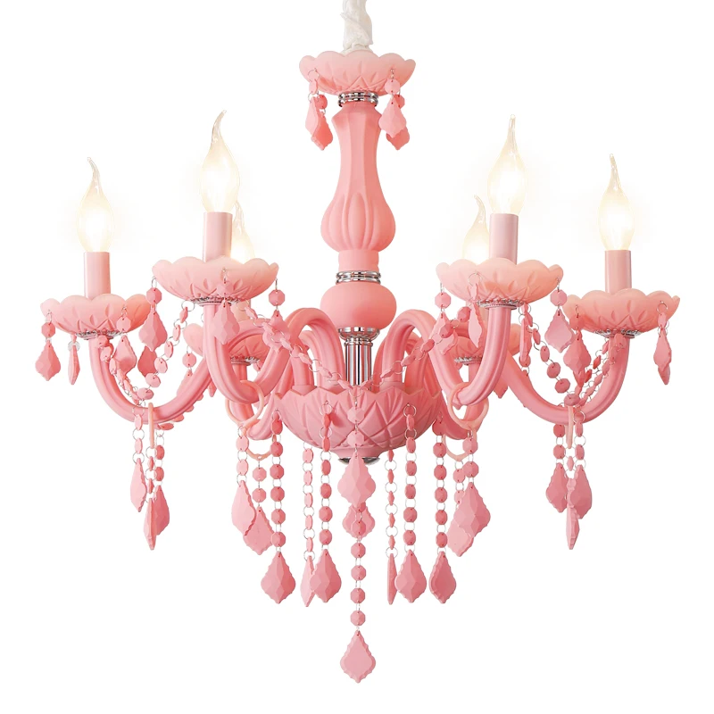 Huaqi Lighting modern  dreamy macaroon pink candle crystal chandeliers pendant lights  Living Room Dining Room Bedroom led Light