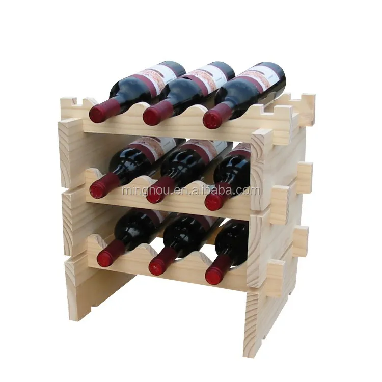 Wholesalers 12 Bottle Wine Storage Rack With Dowel Pins 3 Bottles Per