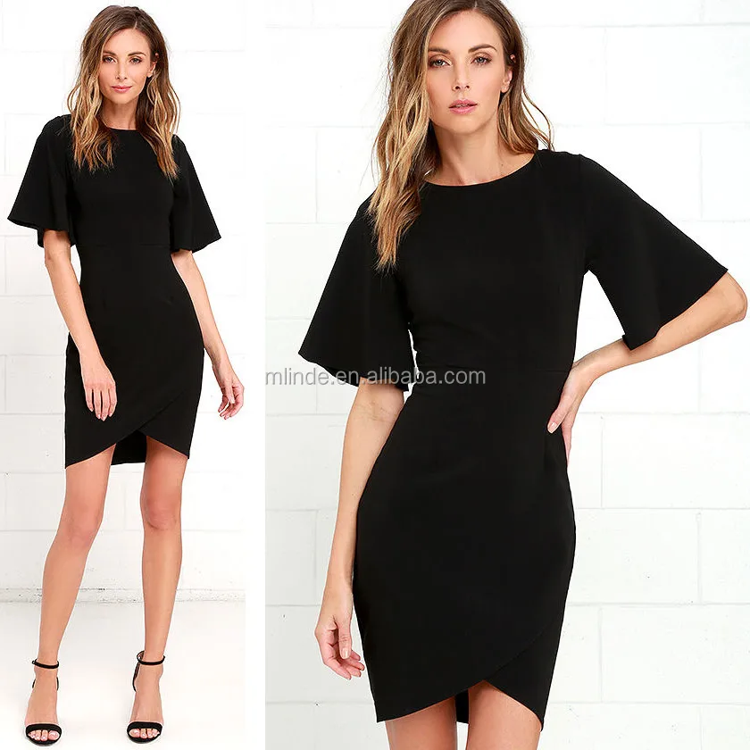 short sleeve fitted black dress