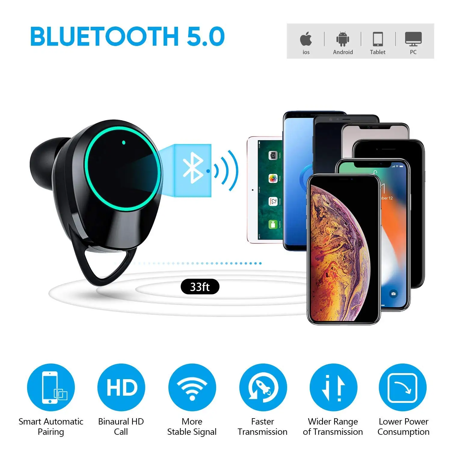 Good price x6 waterproof HD sound bass TWS 5.0 wireless sport headphone earphone with microphone