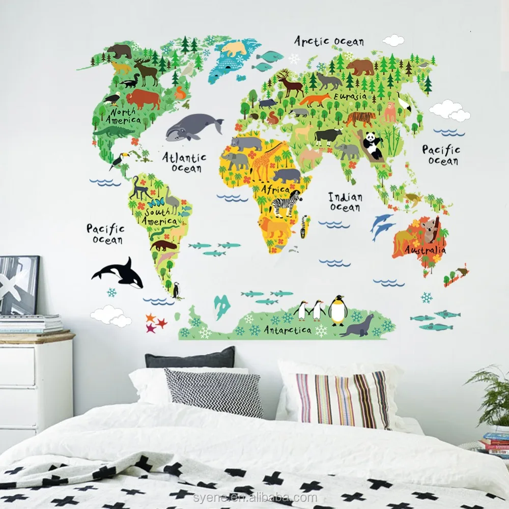 Autocollant Mural Colore En Dessin Anime 3d Etiquette Murale De La Carte Du Monde Amovible Pour Chambre D Enfants Decoration De La Maison Buy Mur De Bande Dessinee Autocollant Animation De Bande Dessinee Stickers Muraux Stickers Muraux Pour