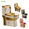 Super Luxury gold colored golden Ceramic toilet commode with red or black pattern