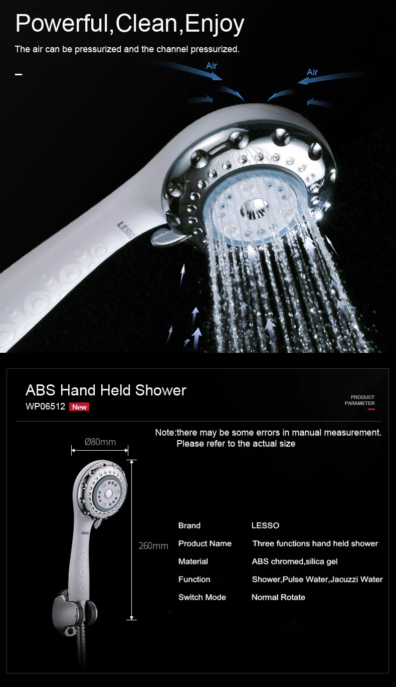 WP06512 moisture proof and water saving medium pressure rainfall hand held shower head