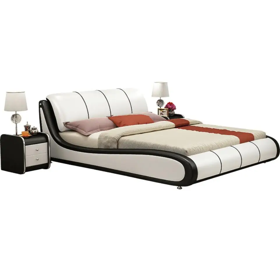 Customize Queen King Full Size Bed S Shape Genuine Leather Modern Customize Queen King Full Size Bed S