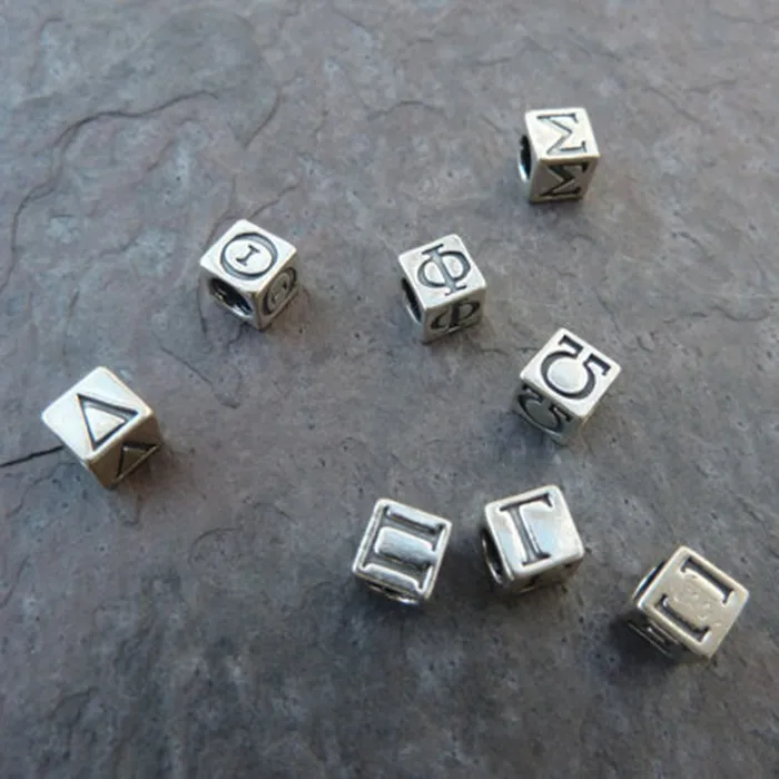 Fashion Jewellery Silver Greek Letter Dice Cube Alphabet Letter Beads