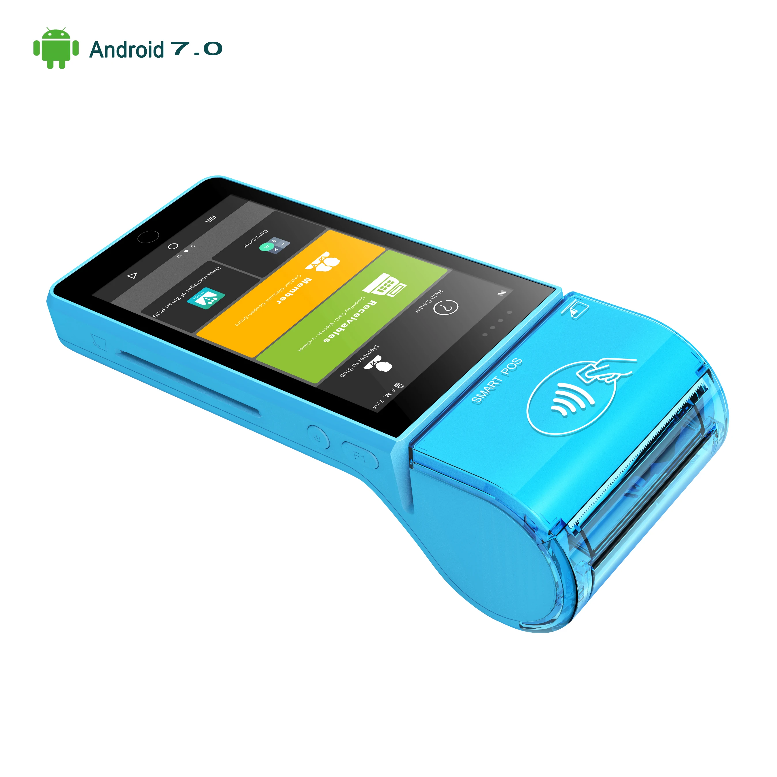 All in one slim smart handheld android pos terminal with printer and card readers
