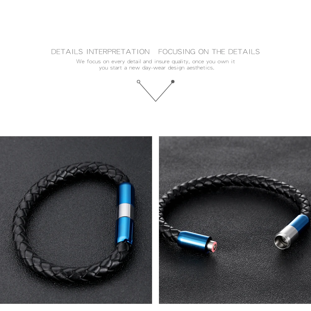 Trendy 2018 Mens Vibration Health Magnetic Stainless Steel Black Braided Leather Bracelets