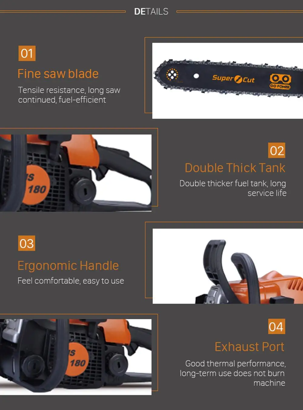 Portable Garden Use 32cc Single Cylinder Chain Saw ms170