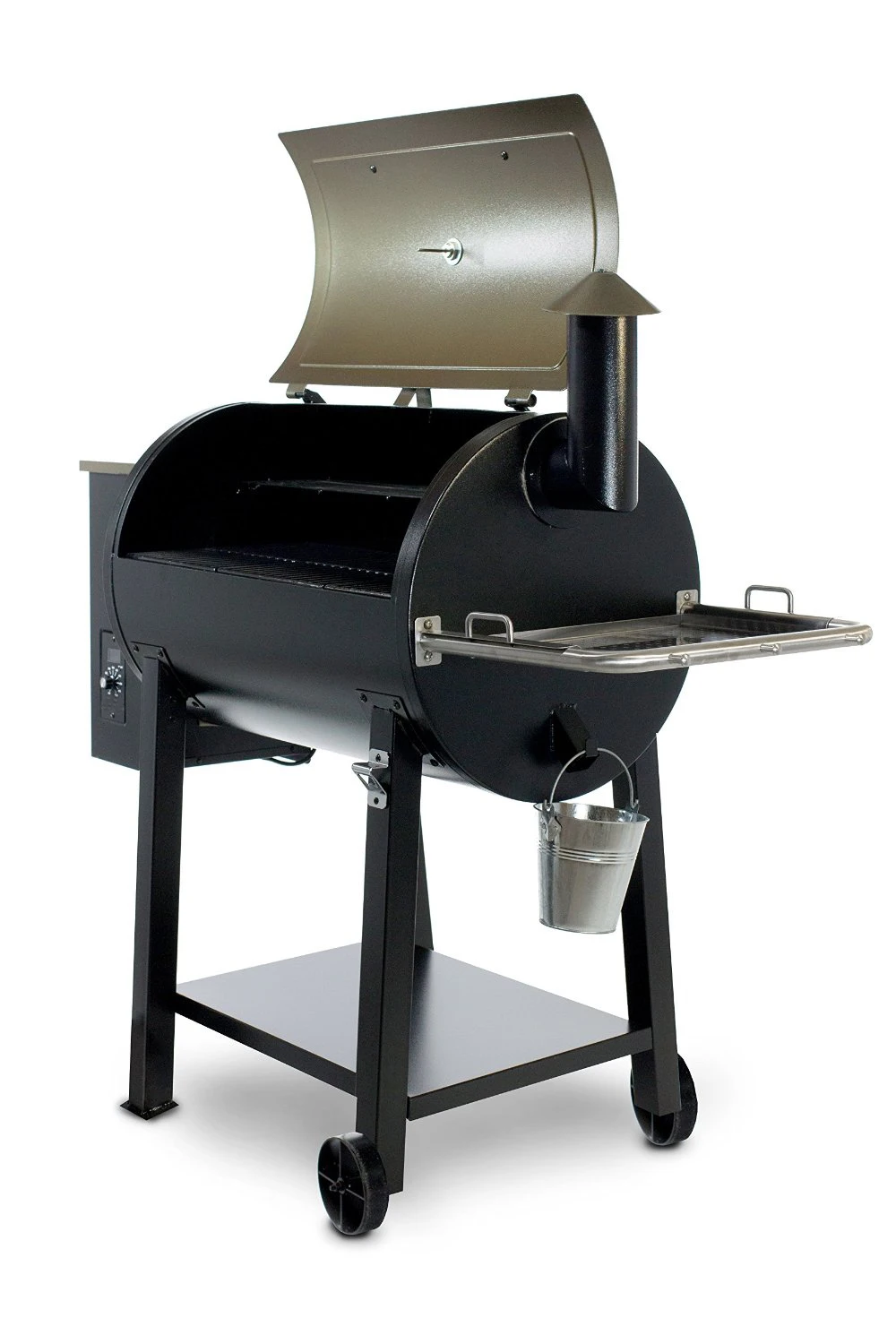 桶专业电烤炉颗粒管 traeger 烧烤烧烤颗粒吸烟者与 tolling 车的后院