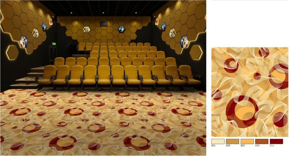 Huade Carpet New Design Fire Resistant Nylon Printed Cinema Carpet
