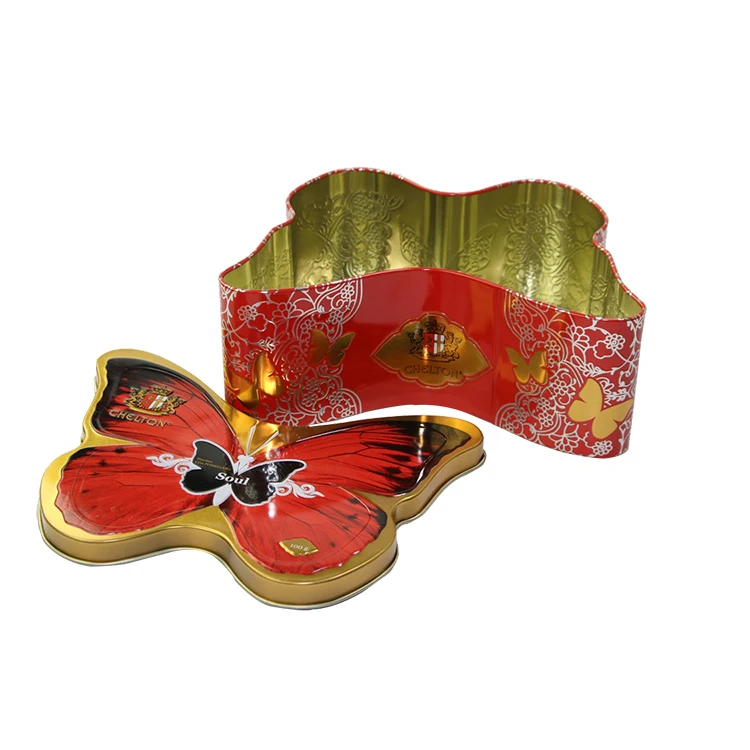 Hot sale food grade high quality special butterfly-shaped metal  tin box  biscuits tins  box packaging tea caddies
