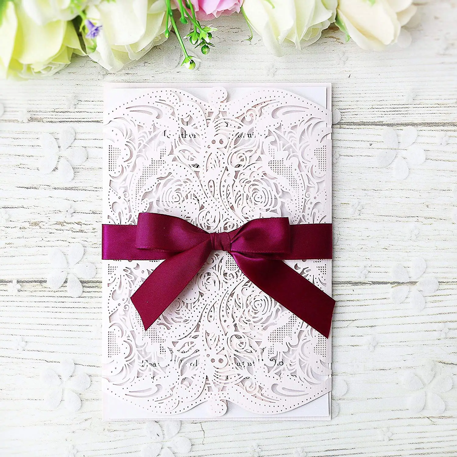 Type 2 Anself 10Pcs Lace Wedding Party Invitation Card for Bridal Shower Birthday Pink