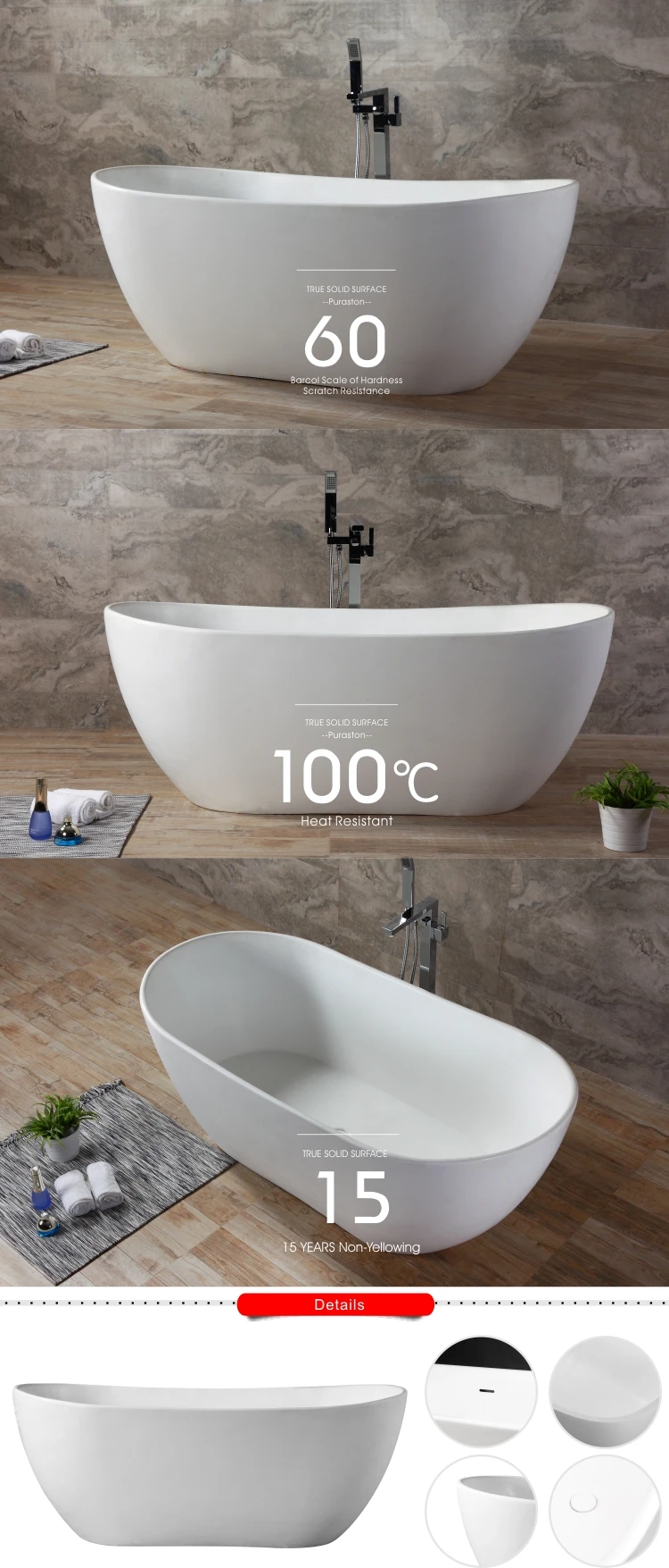 Puraston Factory Direct Freestanding Artificial Acrylic Solid Surface