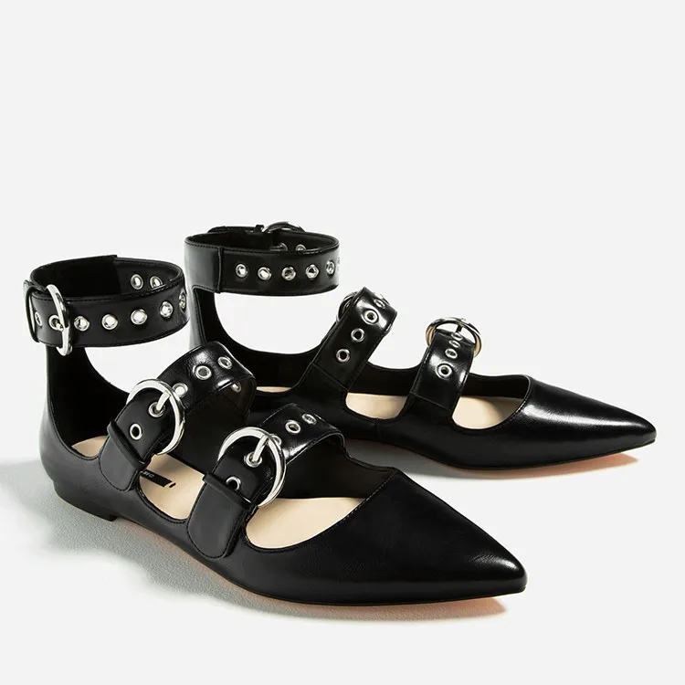 black fancy flat sandals