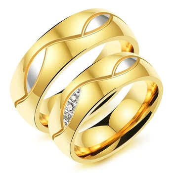 Fashion European Style Wedding Ring Jewelry Gold Plated Stainless Fashion European Style Wedding Ring Jewelry Gold Plated Stainless Steel Bands With Diamond