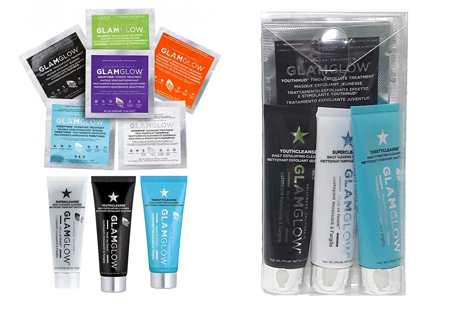GLAMGOW TEASER (8 Pc) New in Box - 1 ea YOUTHMUD(0.17 oz), SUPERMUD(.07 oz), THIRSTYMUD (0.10 oz), POWERMUD (0.10 oz), FLASHMUD(0.10 oz), GRAVITYMUD (0.17 oz), YouthCLEANSE(1 oz), SuperCLEANSE(1 oz)