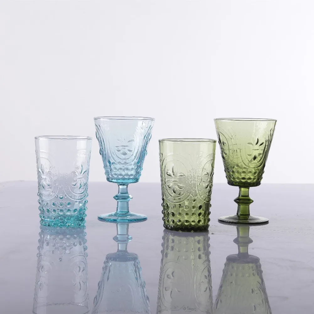 colored water goblets