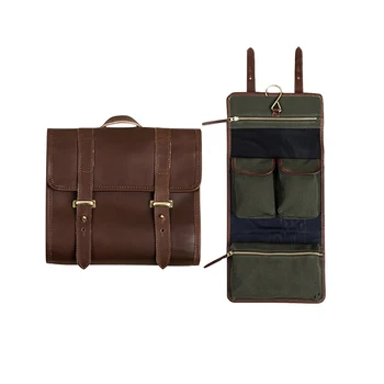 1cs0574 Waterproof Canvas Dopp Kit Travel Roll Up Wash Bag Leather Hanging Toiletry For Men