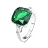 POLIVA California Celtic Style Classic 925 Sterling Silver Single Green Emerald Square Stone Ring