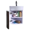 Corner Wall Mount Bathroom Vanity Sink White With Dark Oak Vanity
