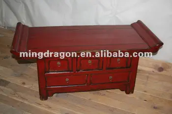 Chinese Antique Red Five Drawer Lacquer Table Buy Antique