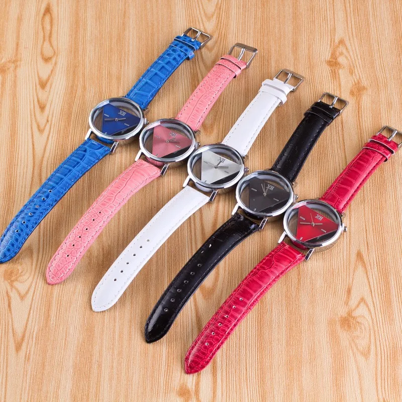 Women Hollow Triangle Watch Student Girls Quartz Wristwatches Simple