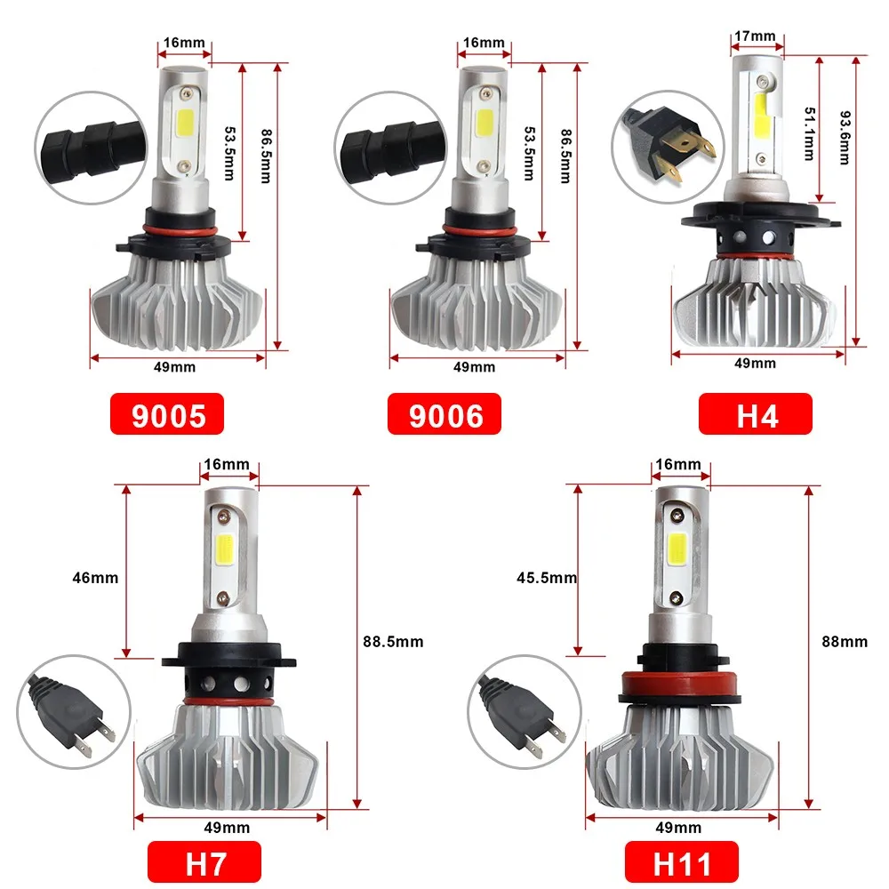 Auto Lighting Systems H7 H4 Led Headlight Bulbs H11,12000lm Fanless ...