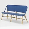 Modern Hand Woven Plastic Rattan Sofa Garden Sofa with Three Seats in Blue and White Color