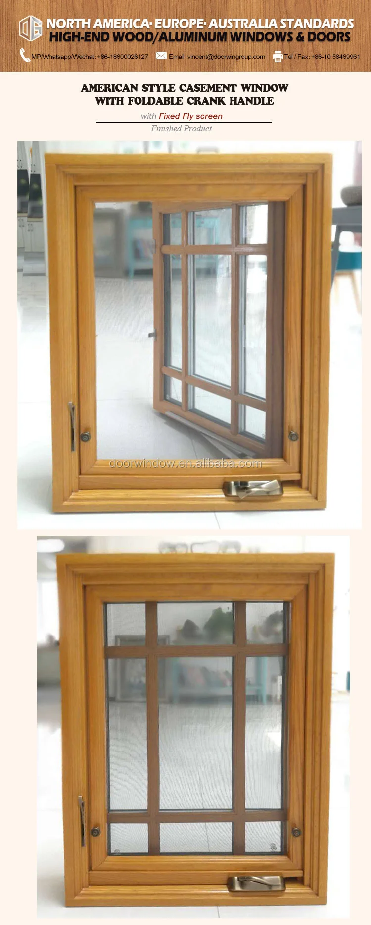 American NAMI Certified insulation timber Residential glass operable cranks casement windows
