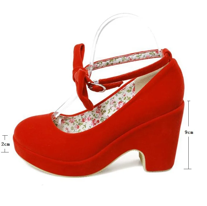 red thick heel shoes