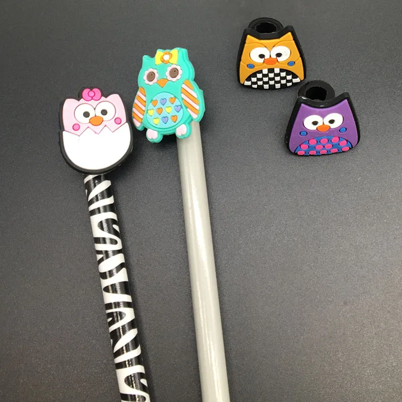 Plastic Animal Owl Shape Pvc Rubber Pencil Topper/pvc Pen Topper Buy