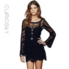 Commemorative Bell Sleeve Dress Casual femininos Crochet Floral Lace embroidery dresses vestido de renda women Magenta Z-9