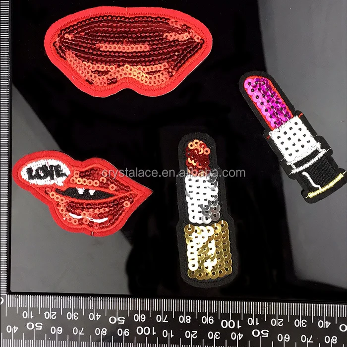 Lipstick style spangles sequins hot fix patch,comic hotfix patches