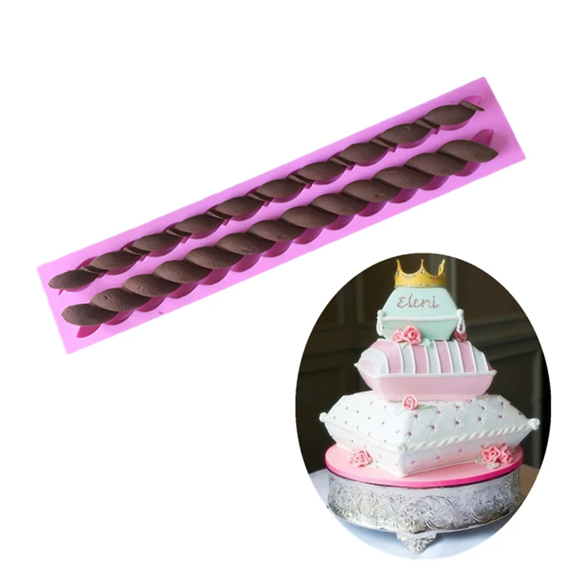 Moldes de cuerda de silicona Fondant Twist forma de buñuelo FineGood 2 paquetes de herramientas de cocina de pasta de azúcar decoración de pasteles rosa 