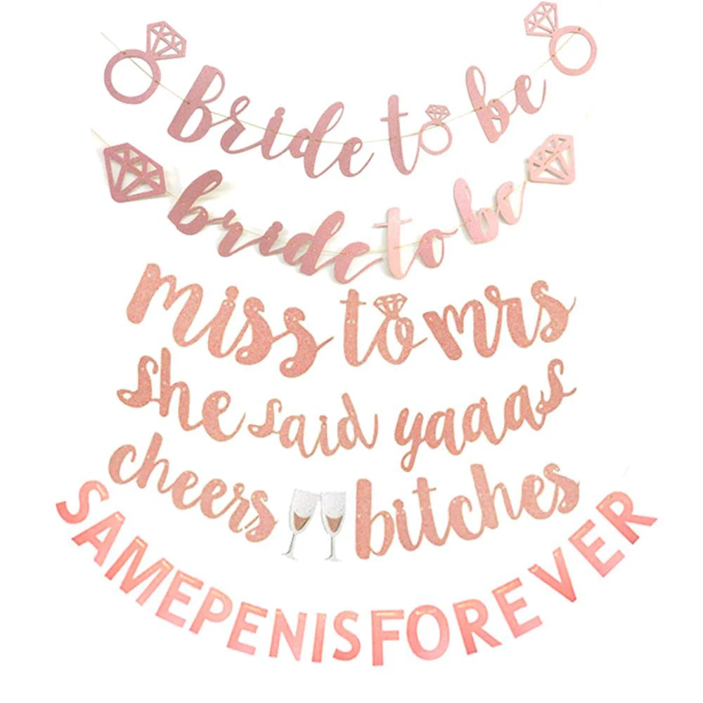 
Bachelorette Party supplies decorations bridal shower rose gold glitter bride to be Banner 