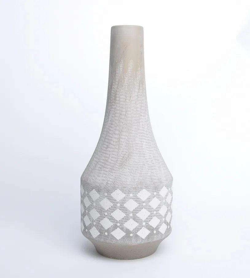Factory supplier cement stripe indoor tall large  floor vase with customized pattern 