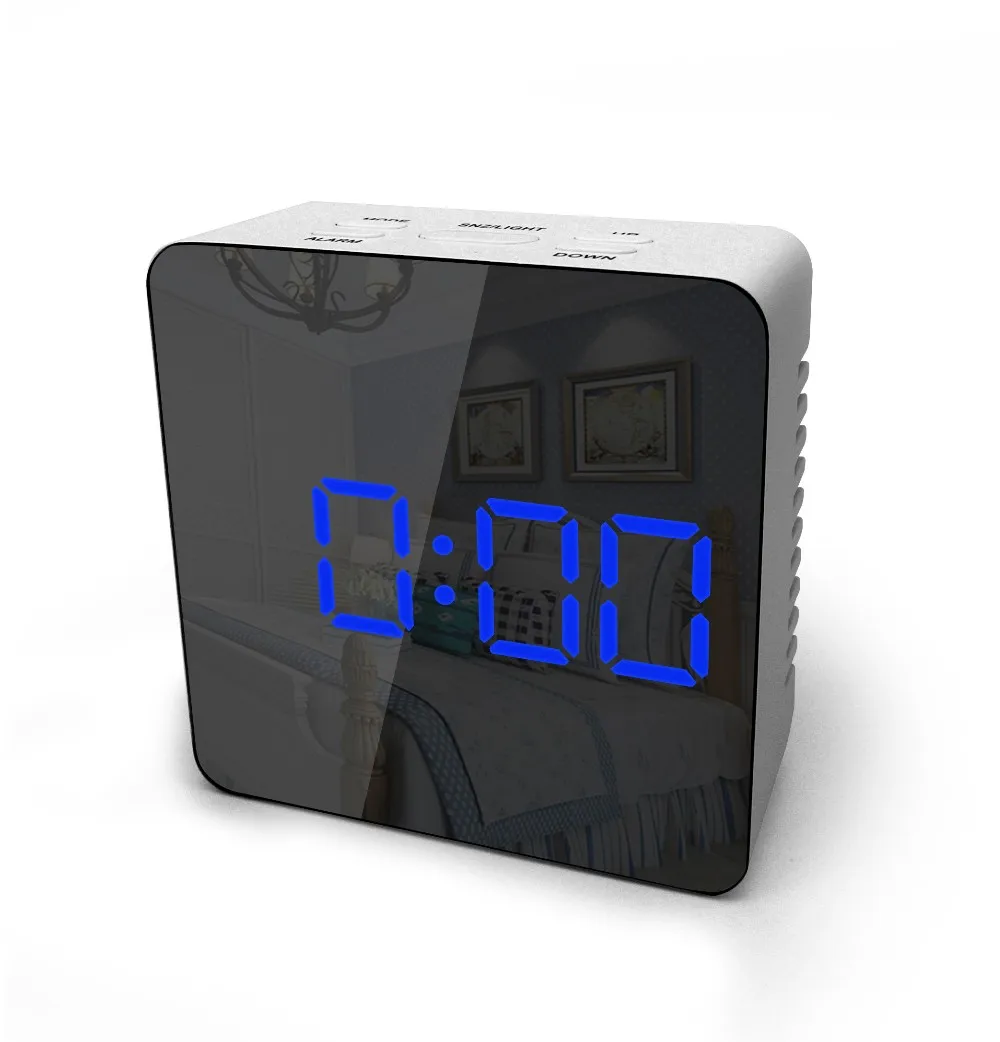 Led Mirror Alarm Clock With Night Mode Setting Two Level Brightness
