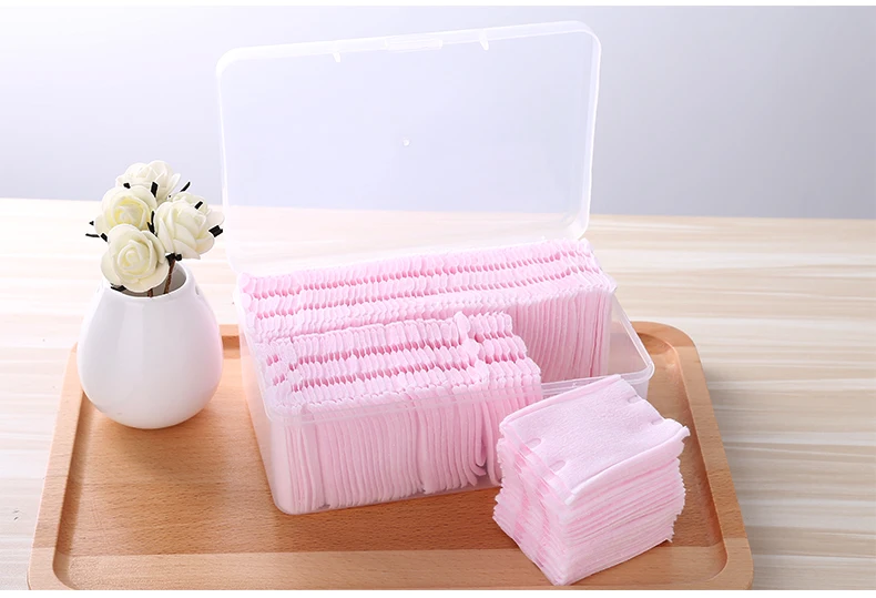 OEM skin care facial makeup remover cotton 100pcs square pink cosmetic cotton pads
