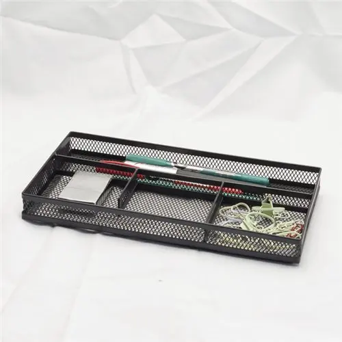 Black Metal Mesh Wire 4 Compartment Office Desk Drawer Organizer