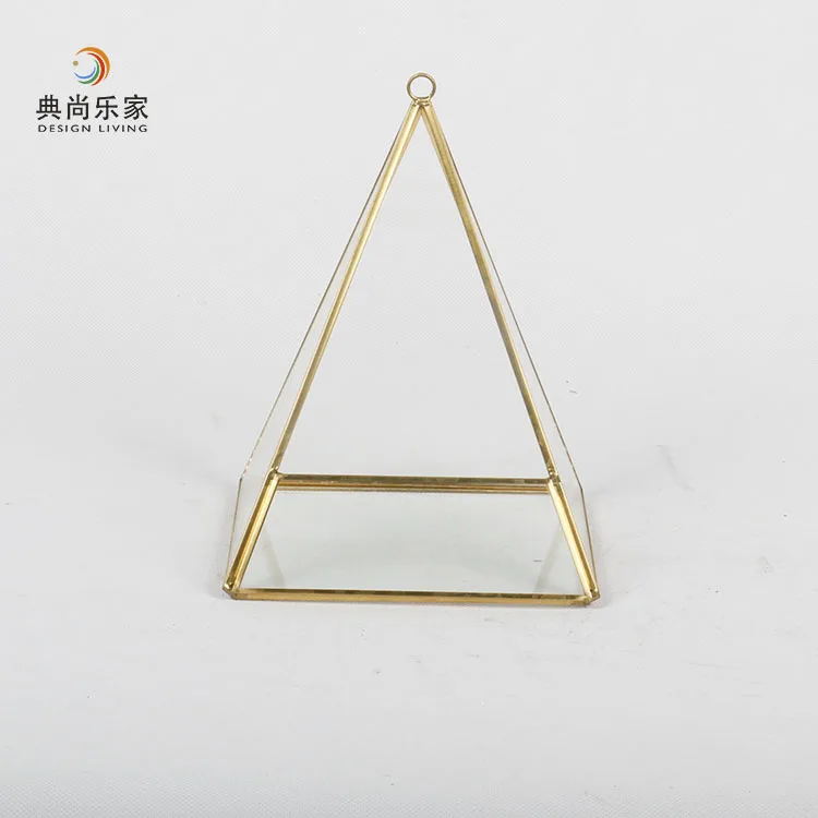 Pyramid Shaped Hanging Glass Box Succulent Wholesale Gold Terrarium Decor