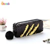 Encai Glittering Paillette Zipper Bag Reversible Mermaid Sequins Makeup Bag With Pompon
