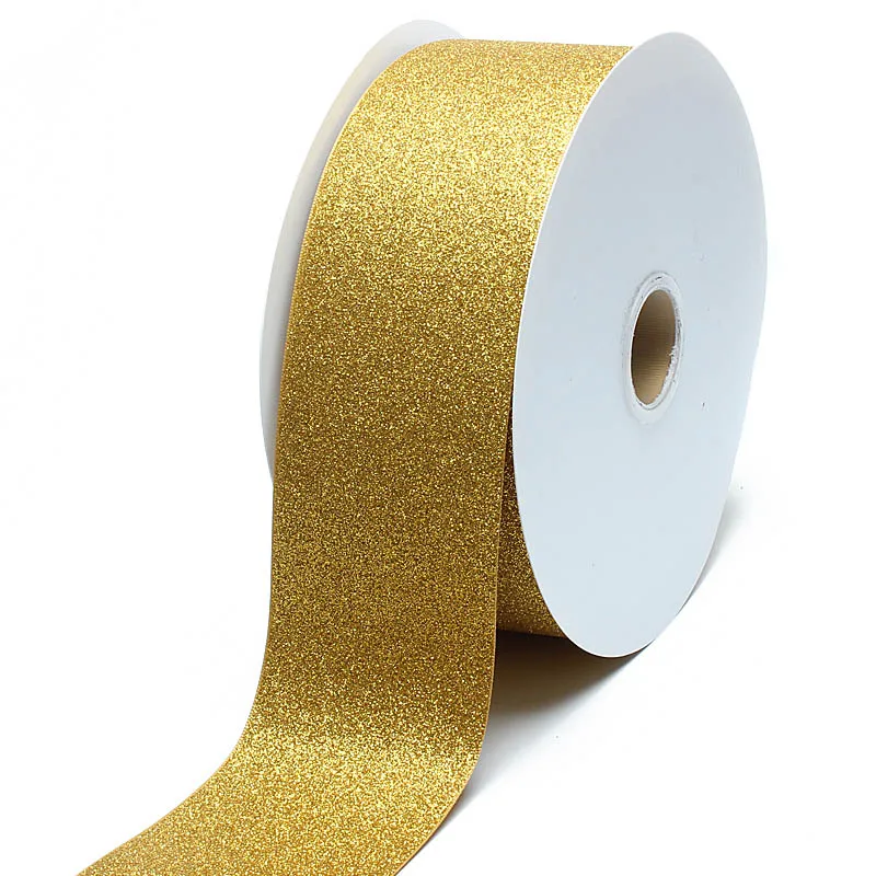 New Heavy Gold Glitter Printed Christmas Ribbon - Buy Glitter,Glitter ...